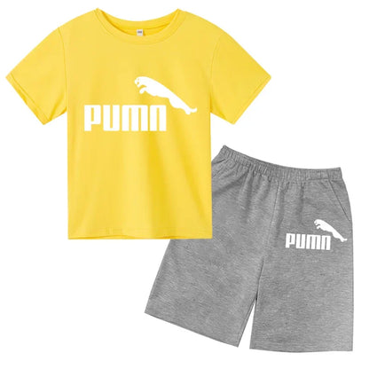 3-12Y Kids Summer Casual Letter Print 2-Piece Set Soft T-Shirt & Pants Suits for Boys & Girls