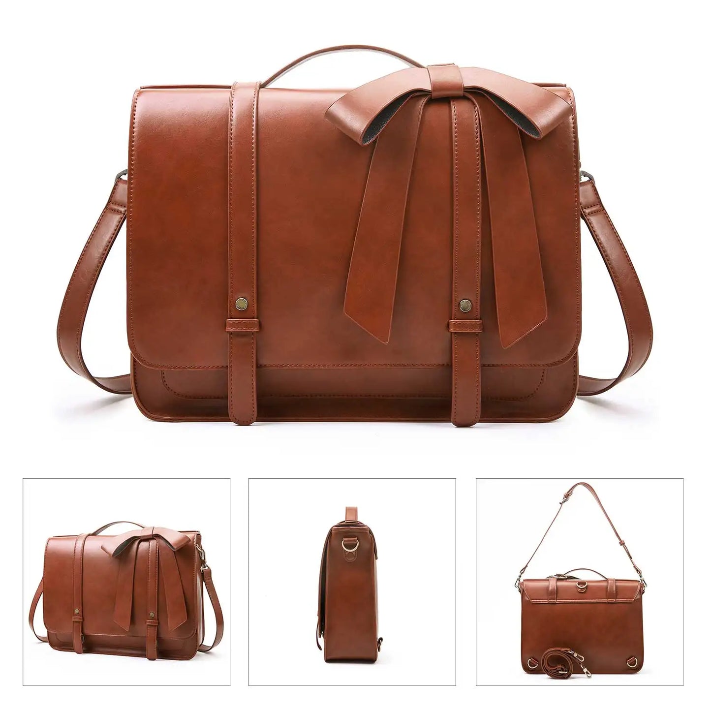 Bags for Women Courier bags PU Leather 14'' Laptop Bag Satchel female Shoulder Bag for College Travel square bag