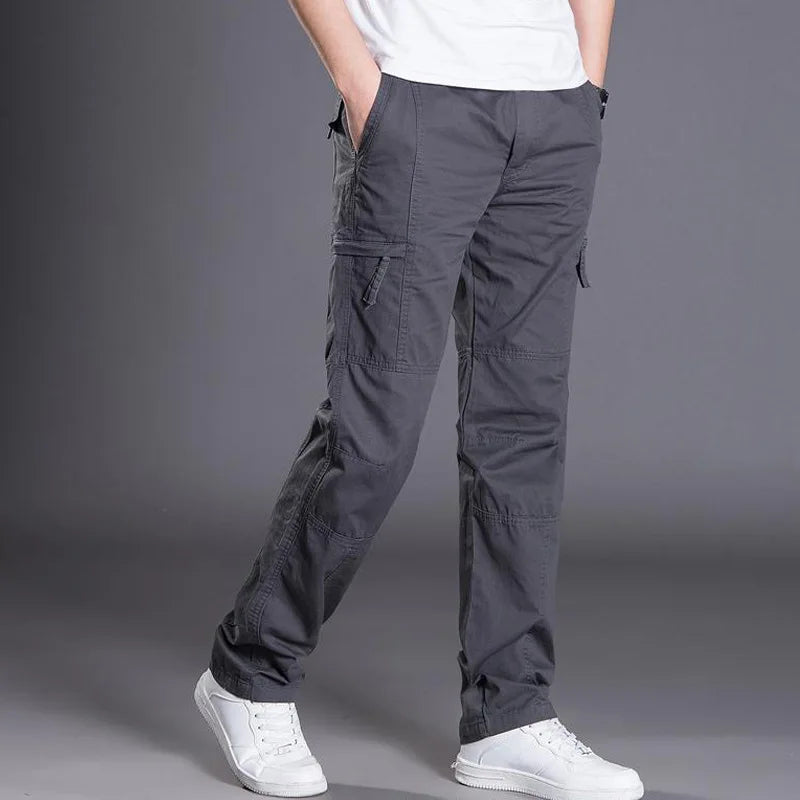 Men Cargo Trousers Casual Pants Straight Leg Work Pants Men Spring Summer Cotton Loose Casual Cargo Overalls Male Multi Pockets