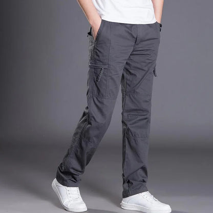 Men Cargo Trousers Casual Pants Straight Leg Work Pants Men Spring Summer Cotton Loose Casual Cargo Overalls Male Multi Pockets