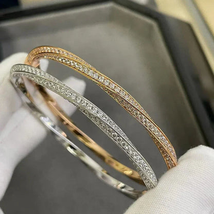 Bangle Micro Pave Moissanite Diamond Bracelet for Women 925 Sterling Silver Plated 18k Gold Eternity Twisted Bangle