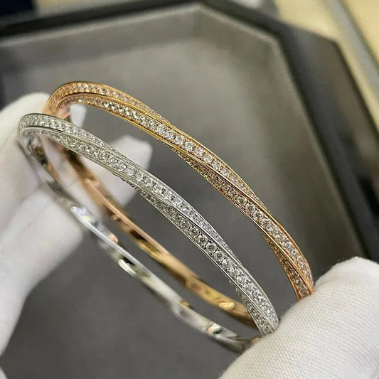 Bracelet Bangle Micro Pave Moissanite Diamant pour Femme en Argent Sterling 925 Plaqué Or 18 carats Éternité Torsadé