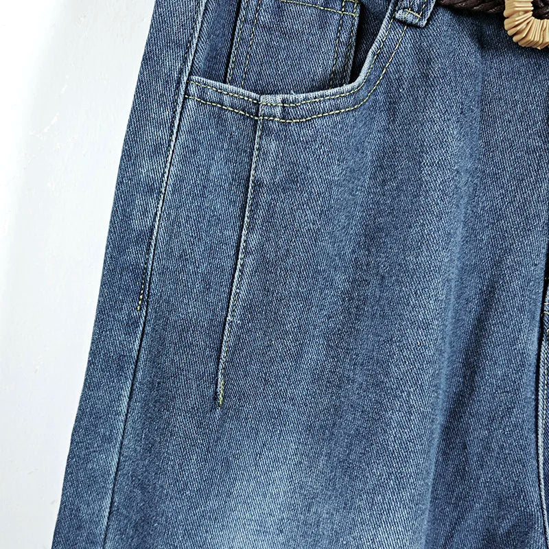 Capris Jeans Loose Women's Shorts Baggy Summer Clothes Korean Dongdaemun 2025 Woman Clothing Blue Big Size Hanbok Pants Short