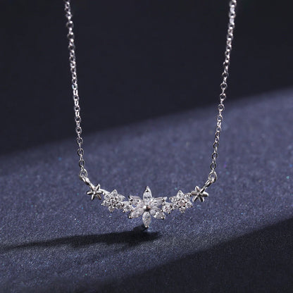925 Sterling Silver Dazzling Clear CZ With Daisy Flower Pendant Necklace for Women Link Chain Wedding Engagement Jewelry