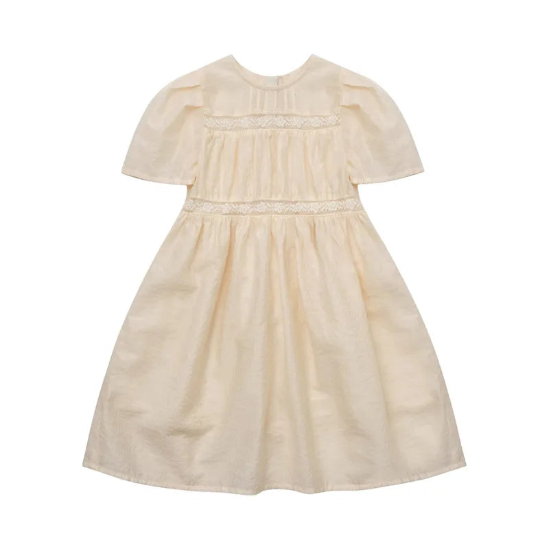 Summer LOU Girls' Printed Cotton Dress Short-Sleeved Handmade Embroidered Wide-Necked Children's Holiday Dress