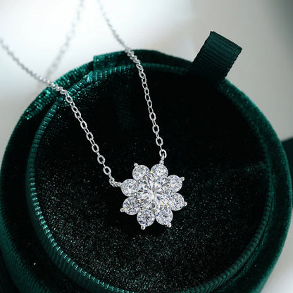 1Carat Sunflower Moissanite Pendant Necklace GRA Certified S925 Sterling Silver Plated Gold Neck Lace for Women Party Jewelry
