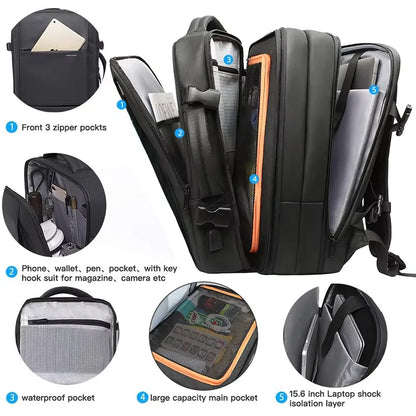 Heroic Knight Travel Backpack Men Business Backpack School Expandable USB Bag Large Capacity 15.6 Laptop Waterproof Backpack Bag