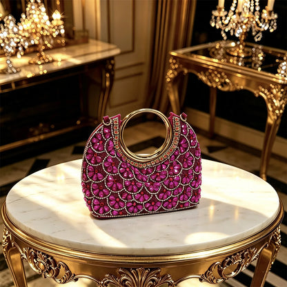 2026 New Arrival Italian-Inspired Peach Rhinestone Pointed Toe Women’s High Heels with Matching Handbag Set – Elegant Wedding