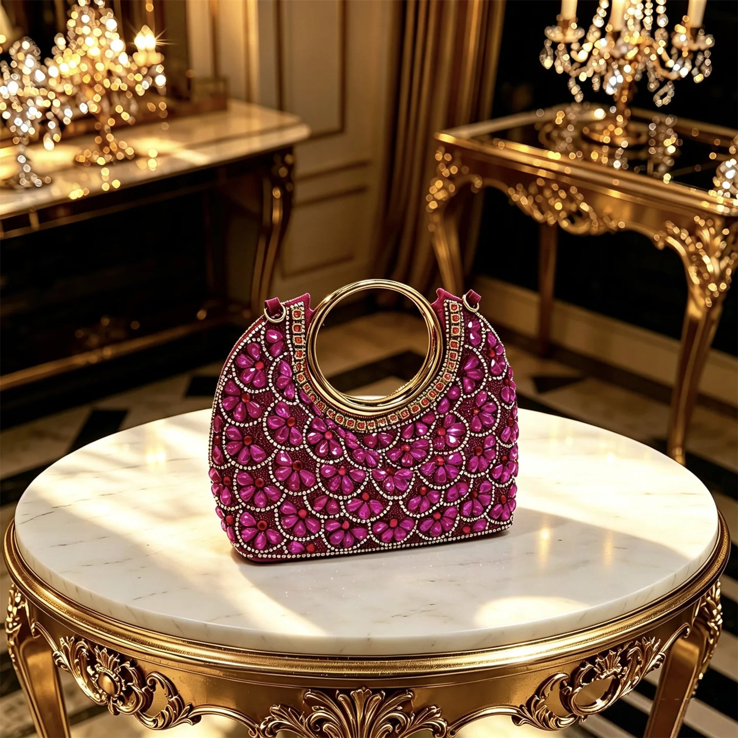2026 New INS Italian Design Fuchsia Rhinestone Pointed Toe High Heels with Matching Handbag Set Elegant Wedding and Party Shoe