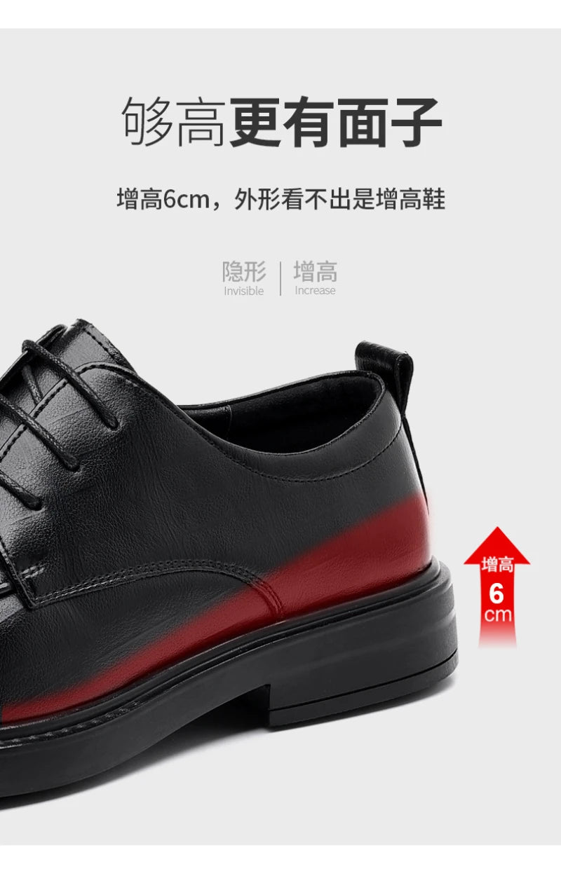 Leather Shoes Men's Four Seasons Business Formal British Casual Commuting Style Black Heightening Wedding Groom's Shoes New