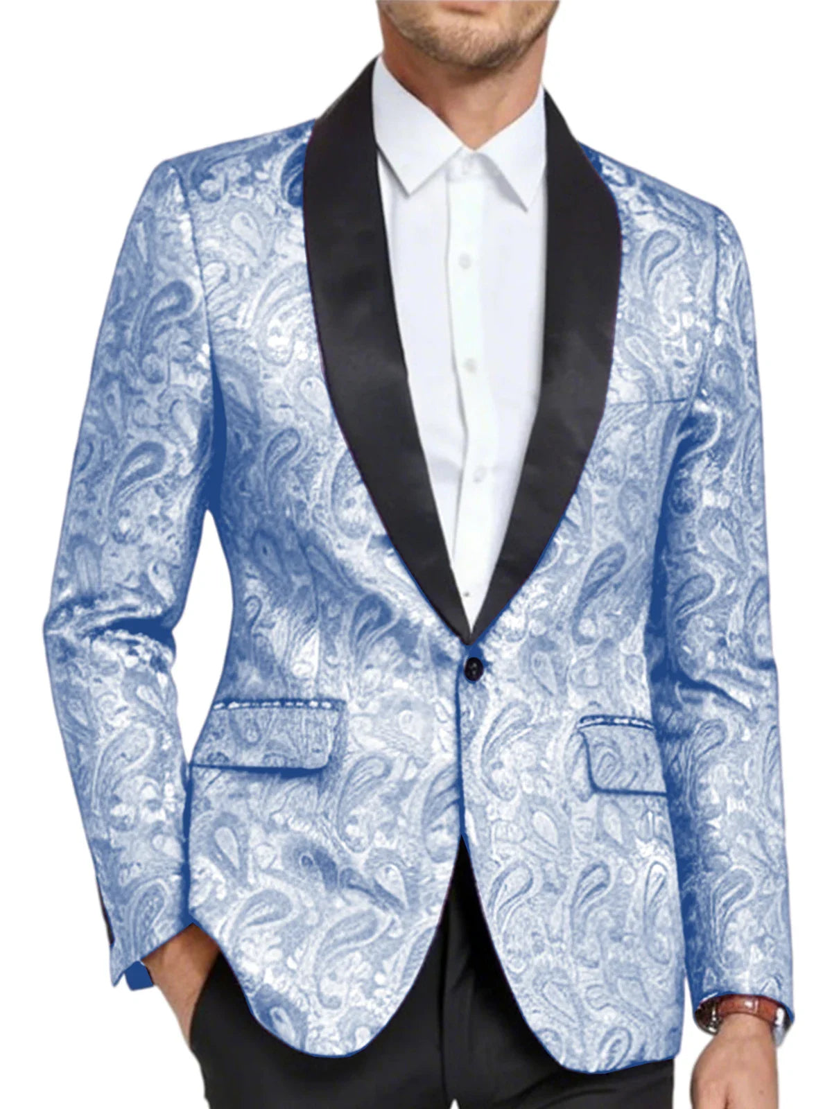 Men's Shiny Paisley Jacquard Tuxedo Blazer Slim Fit Shawl Lapel One Button Formal Prom Jacket for Wedding Groom Party
