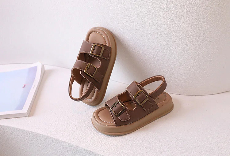 Classic Brown Boys Sandals Summer Sea Holiday Shoes Slides Slingback Soft Bottom Beige Girls Sandal Platform Sandals Kids H03243