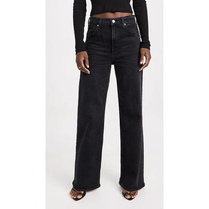 Girls Casual Fashion Straight Leg Jeans Female Slim Thin High Waisted Stretch Denim Pants Women Solid Loose Comfortable Trousers
