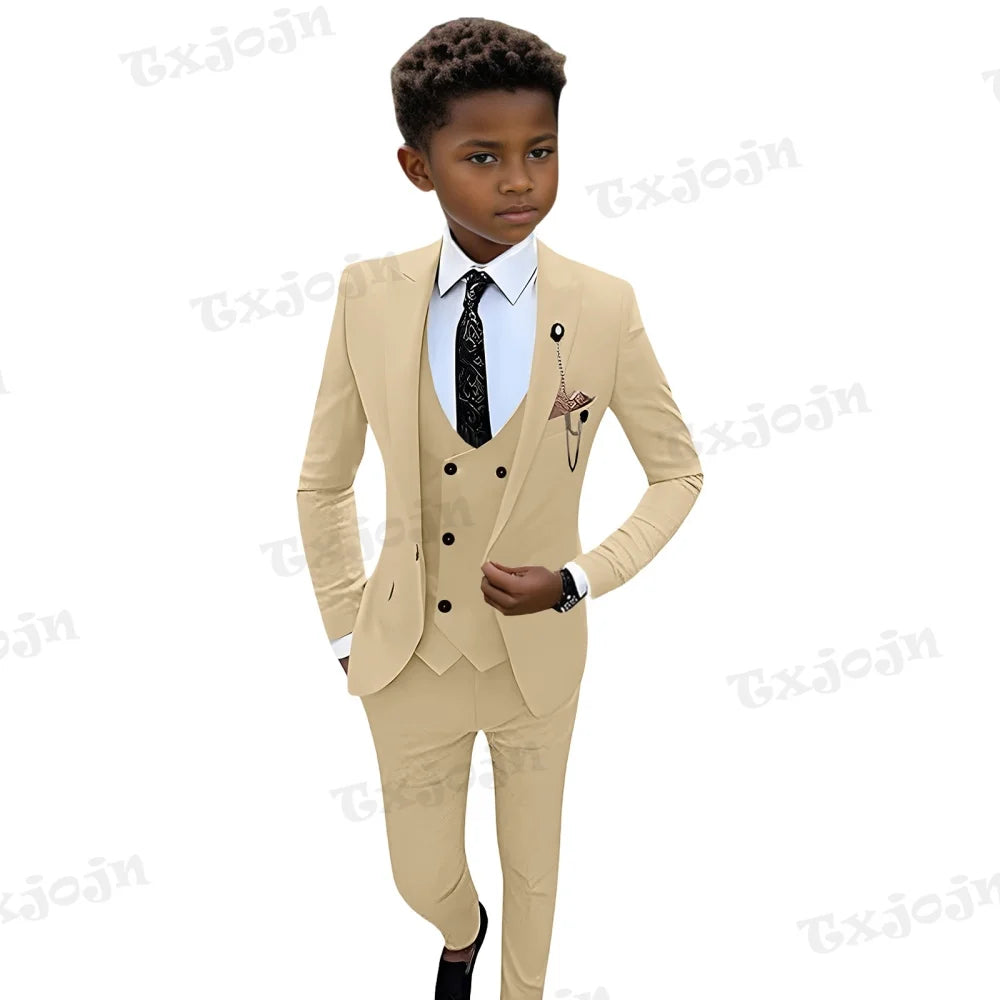 Fast Ship Colorful Regular Fit Kids Suit Set In Stock High Quality 4 Pieces Blazer Vest Pants Tie For Kids 3-14Y Birthday Party