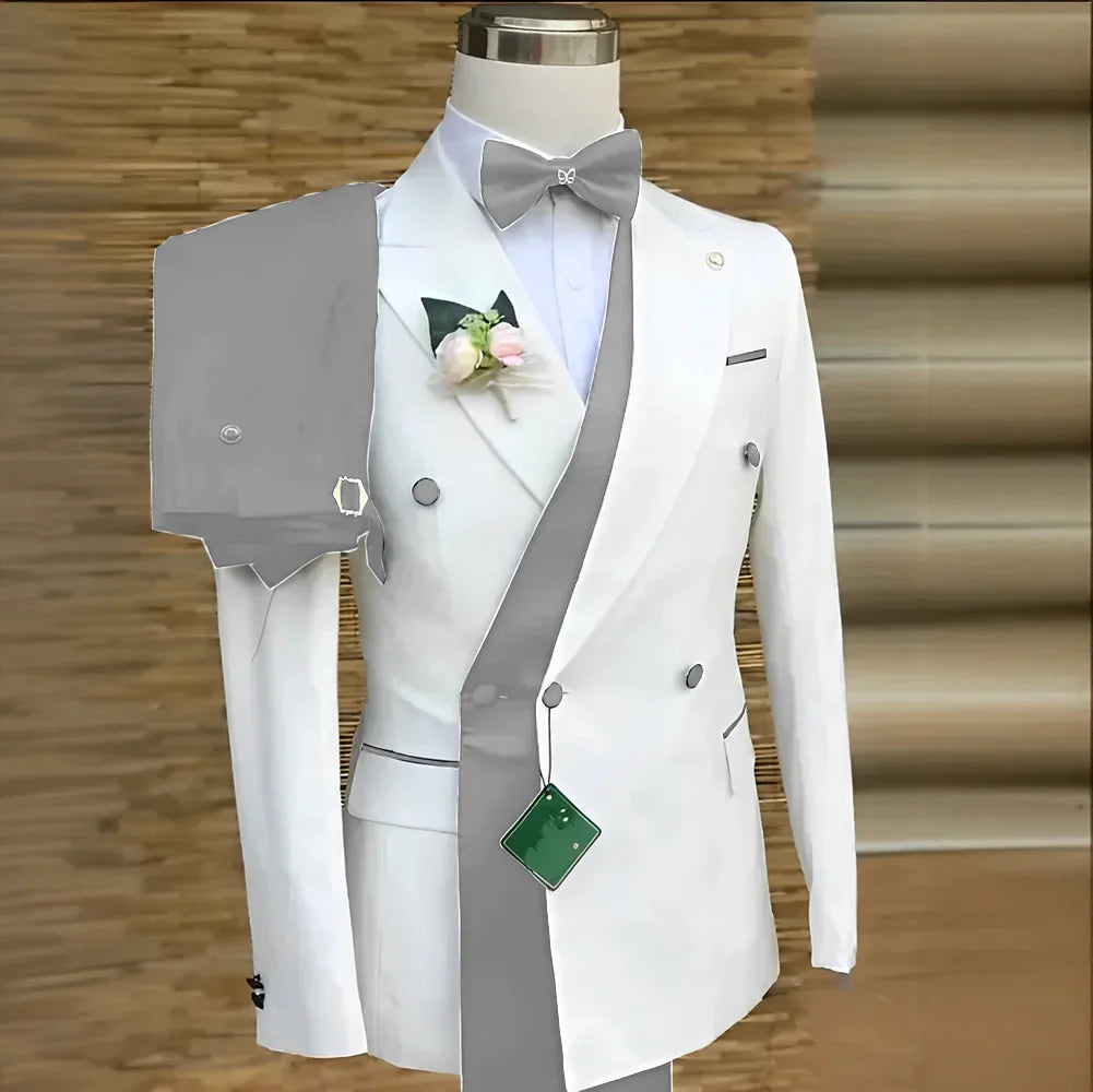 Bespoke Custom White Black Wedding Suit For Men New Design Slim Fit Groom Best Man Wedding Tuxedo Formal Prom Wear 2 Pieces Set