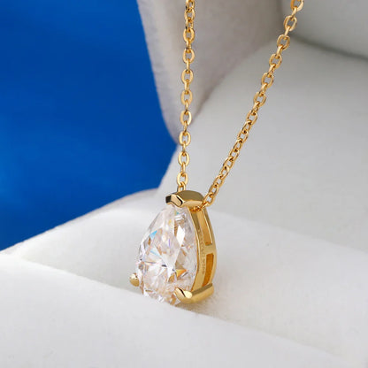 1-4Carat Pear Cut Moissanite Solitaire Pendant Necklace for Women S925 Silver 18K Gold Plated Waterdrop Neck Chain Jewelry Gift