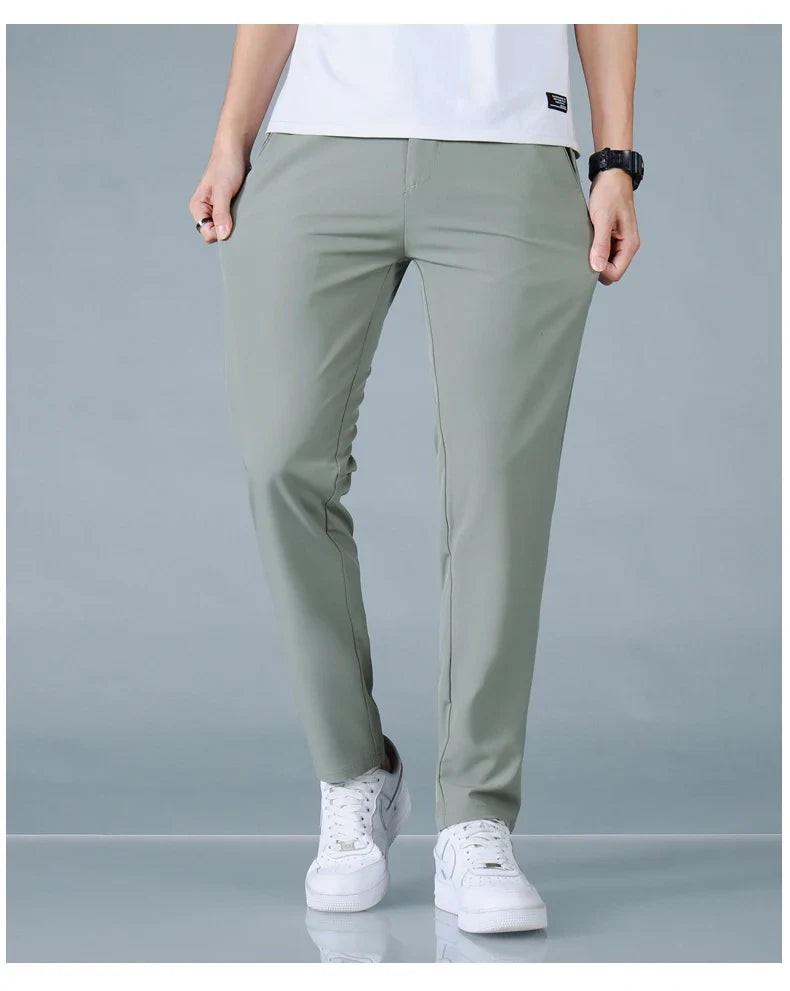 2025 Spring Summer Ultra-thin Men's Casual Pants Slim Straight Leg Elastic Waist Sports Jogging Trousers Fashion Men Golf Pants