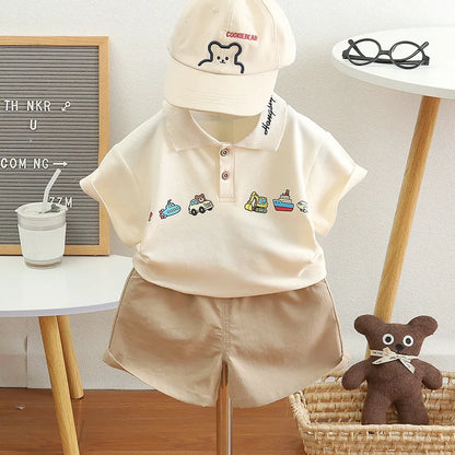 New Summer Baby Boys Clothes Sets Children Cute Cartoon Printed Polo Tshirt Shorts 2Pcs/Set Infant Kids Fashion Clothing Outfits