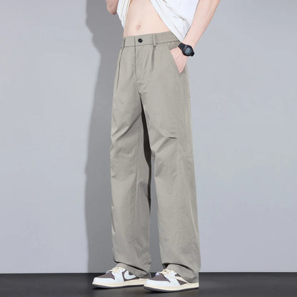 2026 New High Quality Summer Casual Pants Men Solid Color Straight Work Light Gray Outdoor Style Youth Khaki Thin Trousers Male