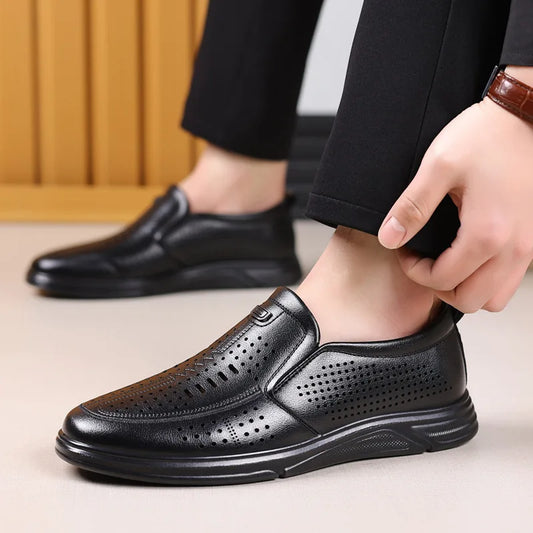 Spring Summer New Hallow Leather Shoes for Men Solid Color Fashion Dress Shoes Male Soft Sole Business Casual Shoe Man