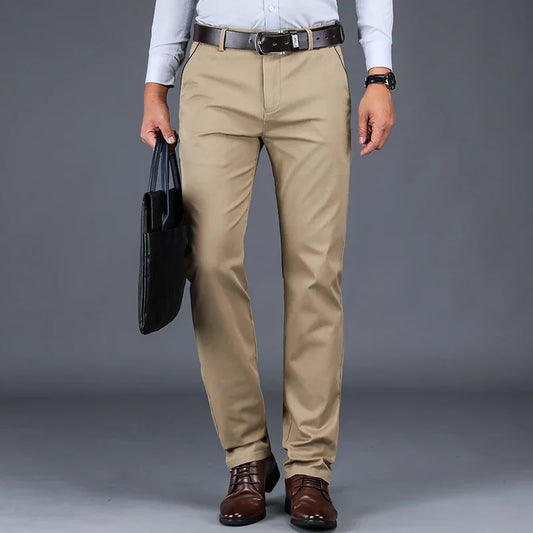 4 Colors 98% Cotton Casual Pants Men 2024 New Classic Style Straight Loose High Waist Elastic Trousers Male Brand Clothes