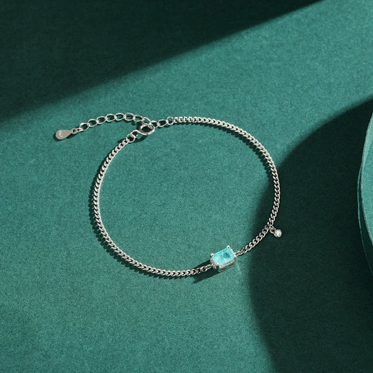 Bracelet élégant en argent sterling 925 pur, tourmaline paraïba, maillons de chaîne à la mode pour femmes, bijoux de mariage, cadeaux