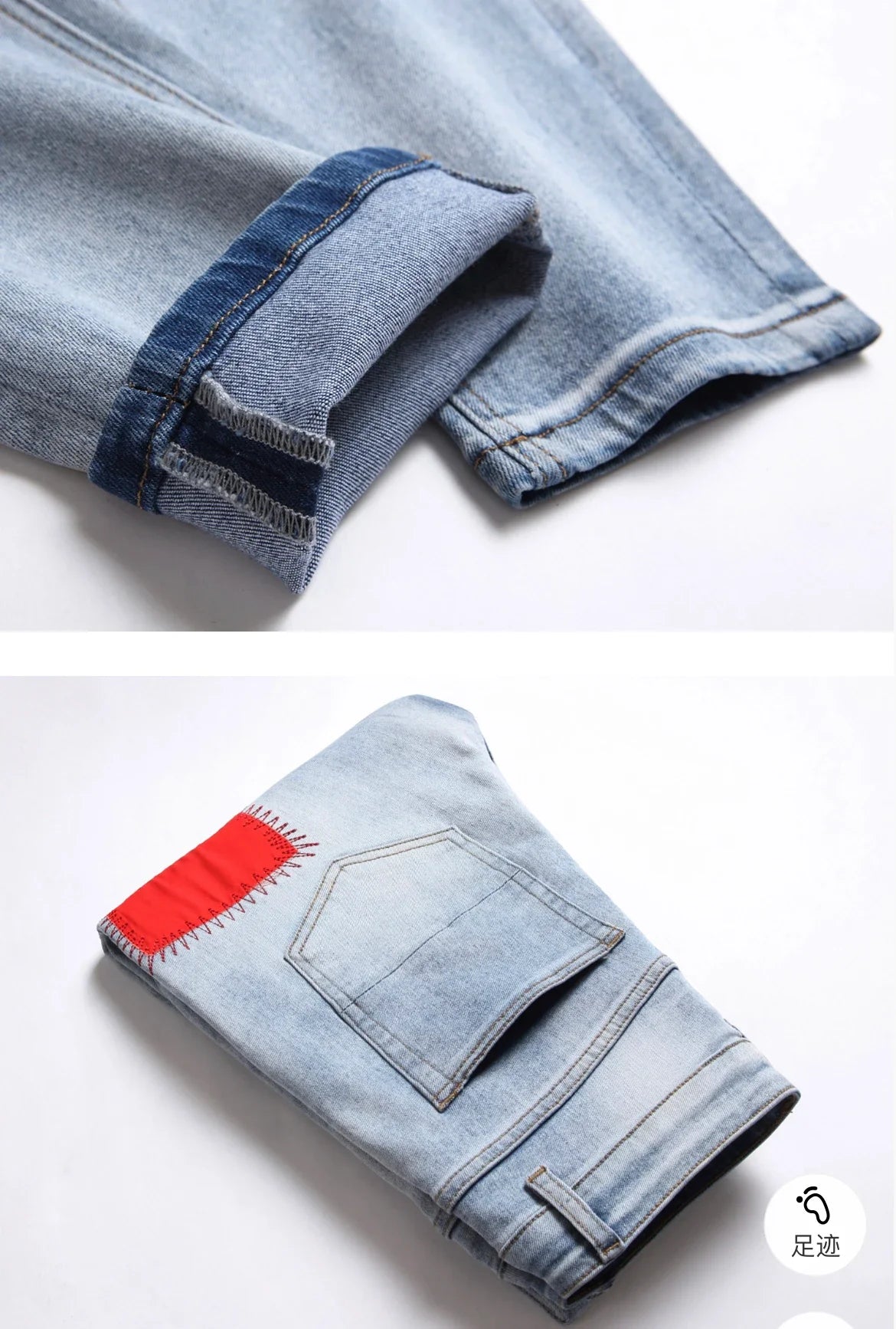 Men's Embroidered Jeans Rainbow Square Cloth Pure Cotton Stretch Slim Pants Scraped White Wearable High Street Color Patch 2025