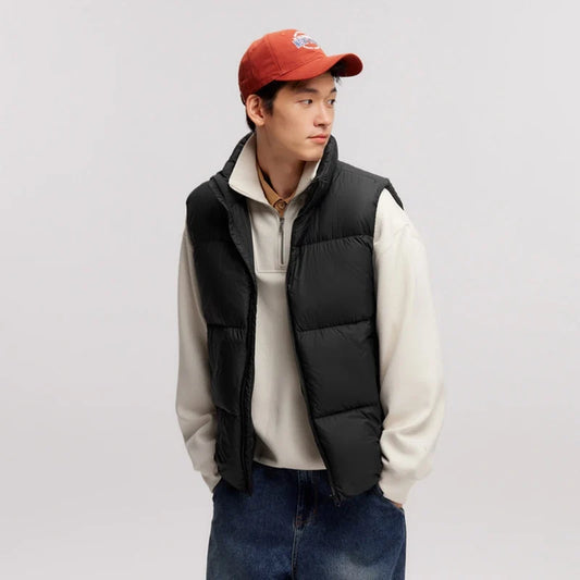 Down Vest Men 2024 Winter New Thermal Three-Proof Coat Solid Color Puffer Vest Versatile Vest