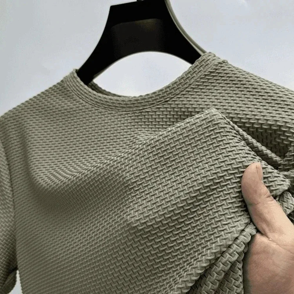 Men Ice Silk Bamboo Mesh T-shirt Summer Elastic Short Sleeve Round Neck Tees Casual Slim Fit Basic Tops Trendy Male Daily Streetwear Shirts