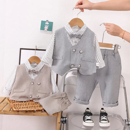 Autumn New Kids Girls Boy  Formal Gentleman Vest Shirt Pants 3pcs/set Clothing Set Spring Children Tracksuits Clothes Sport Suit