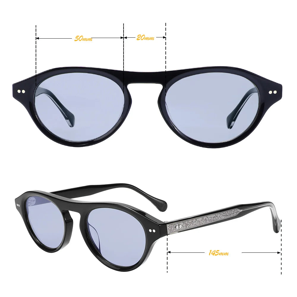 Vintage Black Acetate Sunglasses Women Retro Rivet Oval Sun Glasses Designer Engraved Shades UV400 Luxury Eyewear