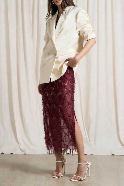 Elegant Club Party Perspective Half Skirt Tassel Sequin Spring Summer Skirt Fashion High Waisted Solid Color Women's Long Skirt