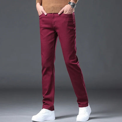 Men’s Korean Style Slim Straight Jeans Spring Cotton Stretch Denim Pants Comfort Fitted Casual Fashion Soft Male Daily Trousers