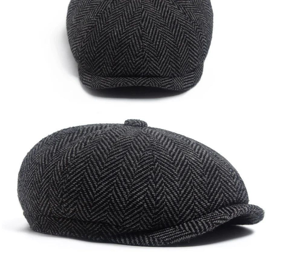 New Retro Herringbone Newsboy Cap For Men Autumn Winter Warm Beret Women Fashion Vintage Hat Hip Hop Female Flat Caps Berets