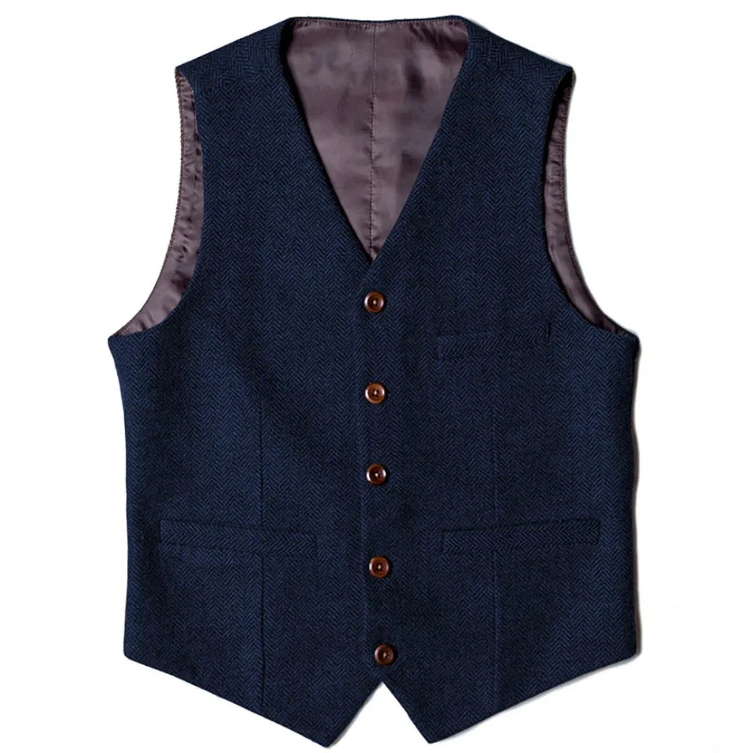 Men Vest Brown Herringbone Single Button V Neck Waistcoat For Wedding Party Banquet Business Work Daily Casual Men Suit Vest