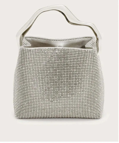 Luxury Satin Bucket Bag Women's Handbag Crystal Shiny Rhinestone Diamond Evening Bag Wedding Party Clutch Purse Crossbody Bag