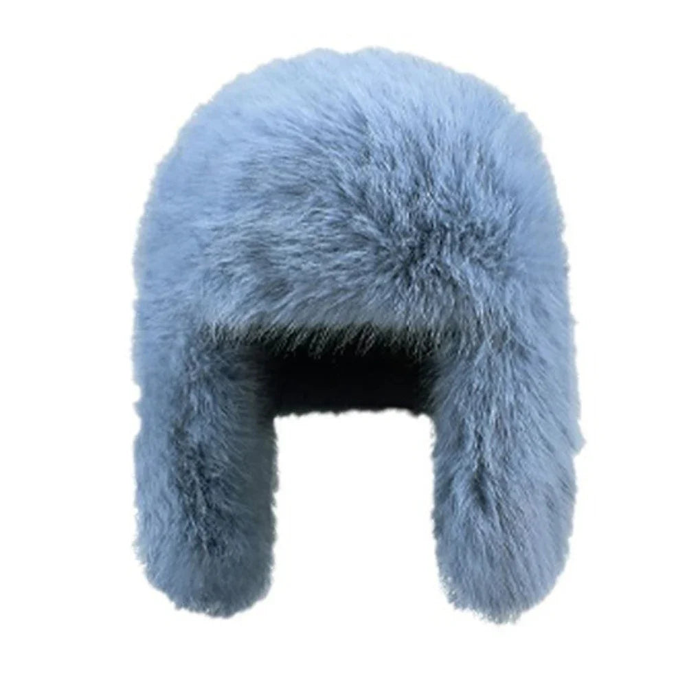 Fluffy Fur Hat Women White Black Blue Russian Hat Thick Warm Ski Earflap Cap Female Ushanka Winter Hat Ladies Russian Cap