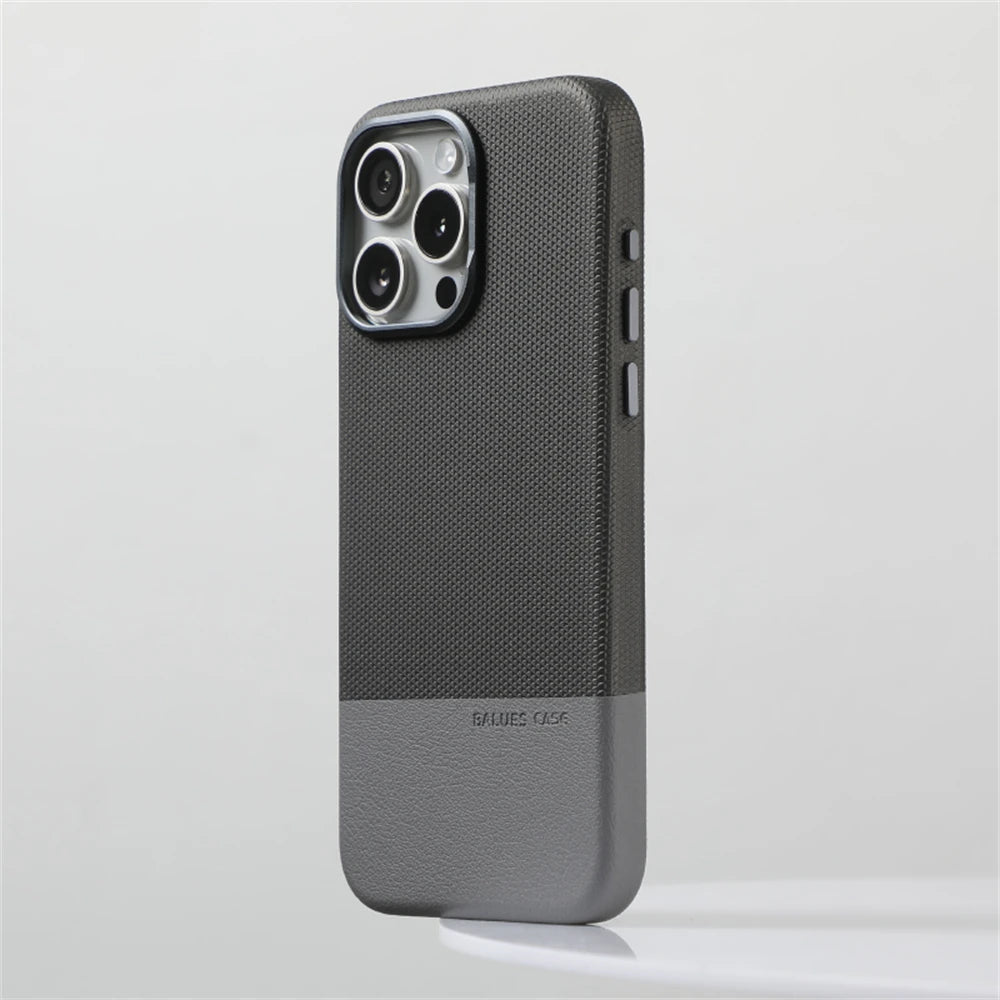 Luxury Business Hit Color Relief Leather Magnetic Case For iPhone 17 Air 16 15 14 13 Pro Max MagSafe Shockproof Alloy Lens Cover