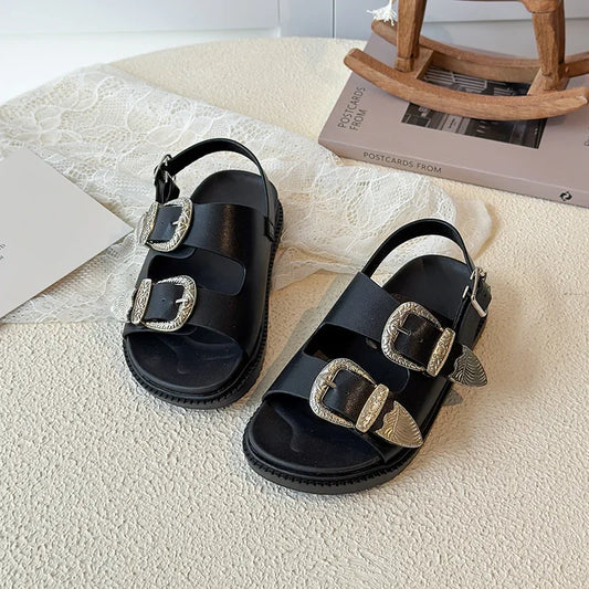 Children Sandals for Girls 2025 Summer New Fashion Korean Style Soft Bottom Anti-slippery Versatile Princess Outside Beach Shoes