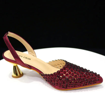 2023 New INS High-Heeled Pointed Toe Wedding Shoes Colorful Full Diamond Design Shoe and Bag Set for Nigeria Party