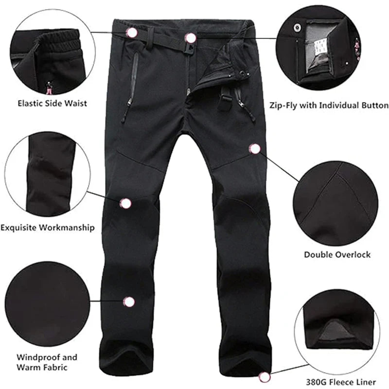 Women Winter Ski Trekking Pants Hiking Snow Autumn Outdoor Soft Shell Thick Cloth Keep Warm Windproof Warm Camping Trousers