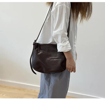 Simple Genuine Leather Women's Shoulder Bags 2026 New Nature Soft Cowhide Solid Color Versatile Crossbody Bags