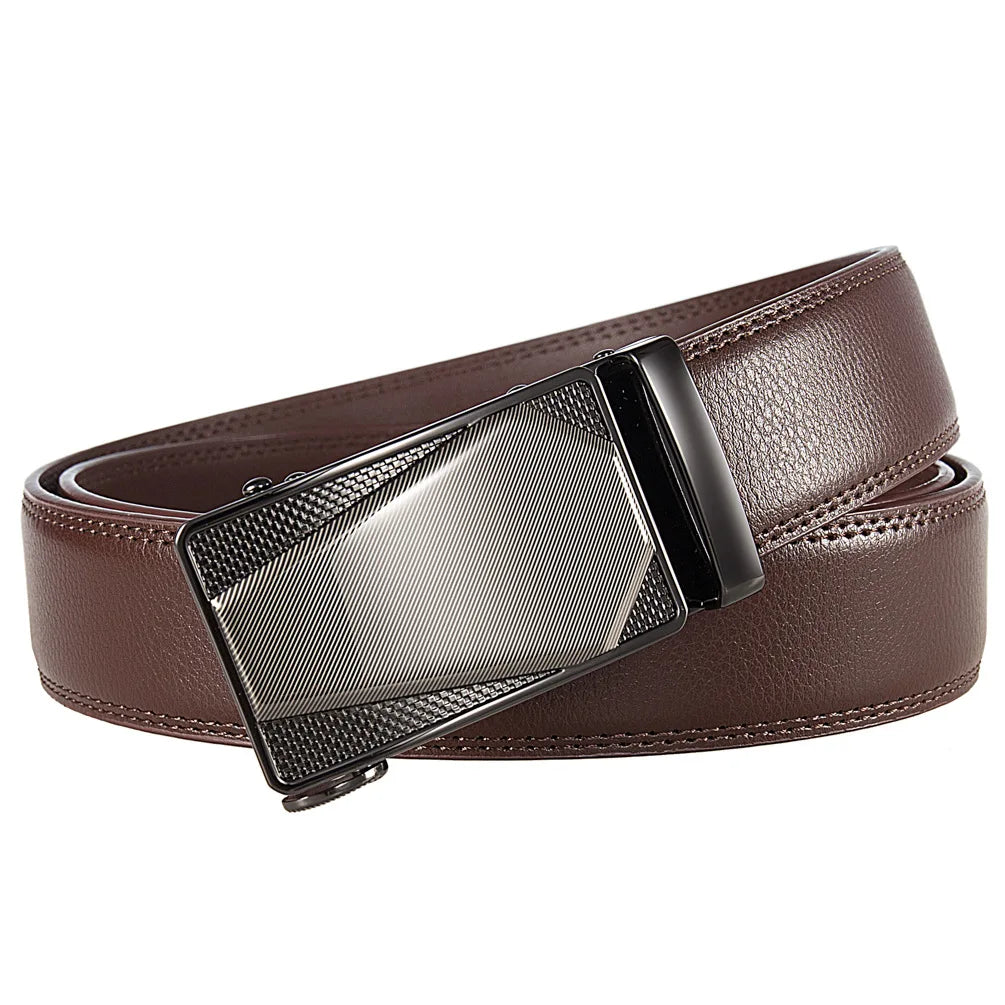 Men's Leather Belt High quality genuine leather alloy automatic buckle Adjustable ratchet belt Fashion business belt for men