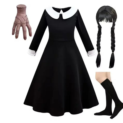 Vinagte Gothic Black Dress Girls Role Playing Costume Toddler Halloween Cosplay Apparel