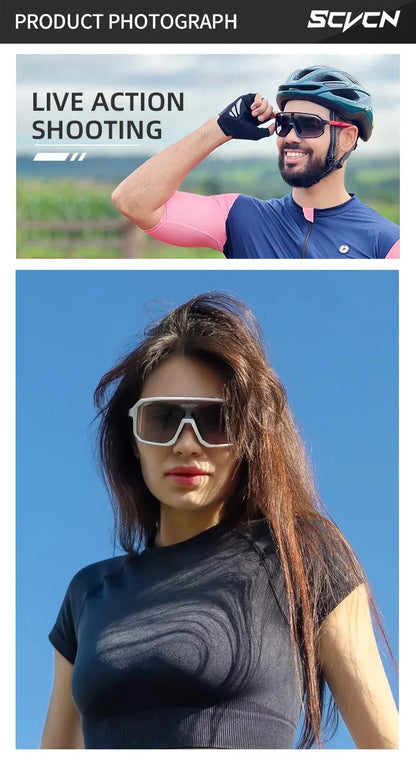 Scvcn New Men's UV400 Photochromic Cycling Sunglasses Women Sports Running Eyewear for Men Glasses Road Bike Bicycle Goggles