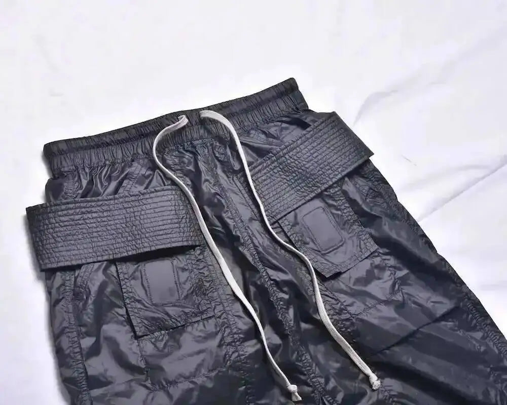 Dark Style Double Ring Fharem Knee Legnth Pants Summer High Street Fashion Drawstring Loose Fit Black Men 's Shorts 12C1243
