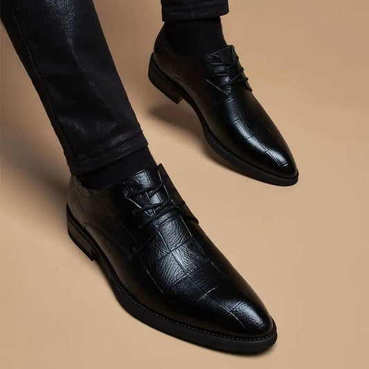 Business Formal Men's Pointed Toe Loafers with Invisible Heel Lift Korean Style Versatile Wedding Shoes for Youth Trendy Design
