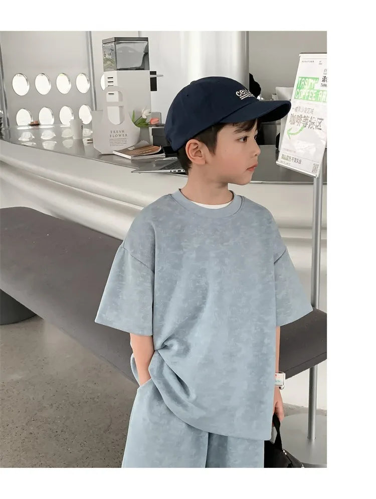 Boys Clothing Set 2024 Korean Loose Shirts+shorts 2pcs/set Sport Suits for Kids Teenager Tracksuits Casual Baby Outfits Clothes
