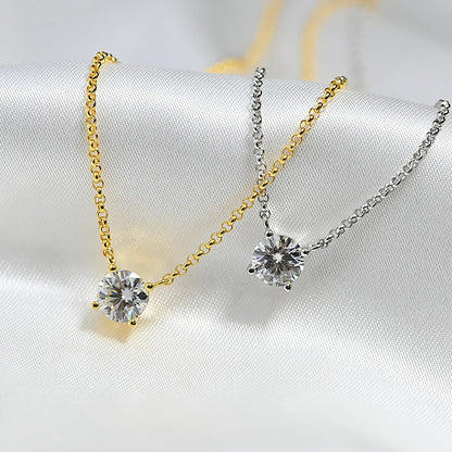 1ct/6.5mm Moissanite Diamond Pendant Necklace With  Certificates 100% 925 Sterling Silver Plated 18k Gold Neckchain For Women
