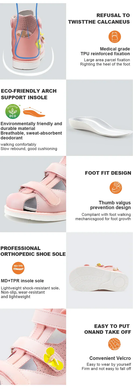 Kids Orthopedic Corrective Sandals Princepard Girls Children Summer Flower Orthotics Shoes for Flat Feet with Arch Support